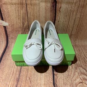 White canvas boat shoes